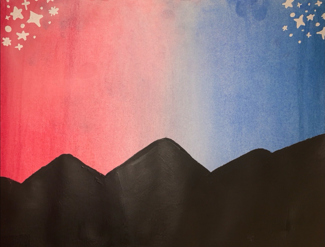 Opuestos. tizas de colores pasteles y pintura acrílica. Ivanna  Sofía Nieblas Tello. tanto el nombre como la pintura están inspirados en la existencia de polos contrarios tanto en colores como en todo lo demás que nos rodea. Esta obra fue realizada para concluir con el trabajo de este ciclo escolar aplicando para su realización las técnicas  aprendidas durante el mismo.