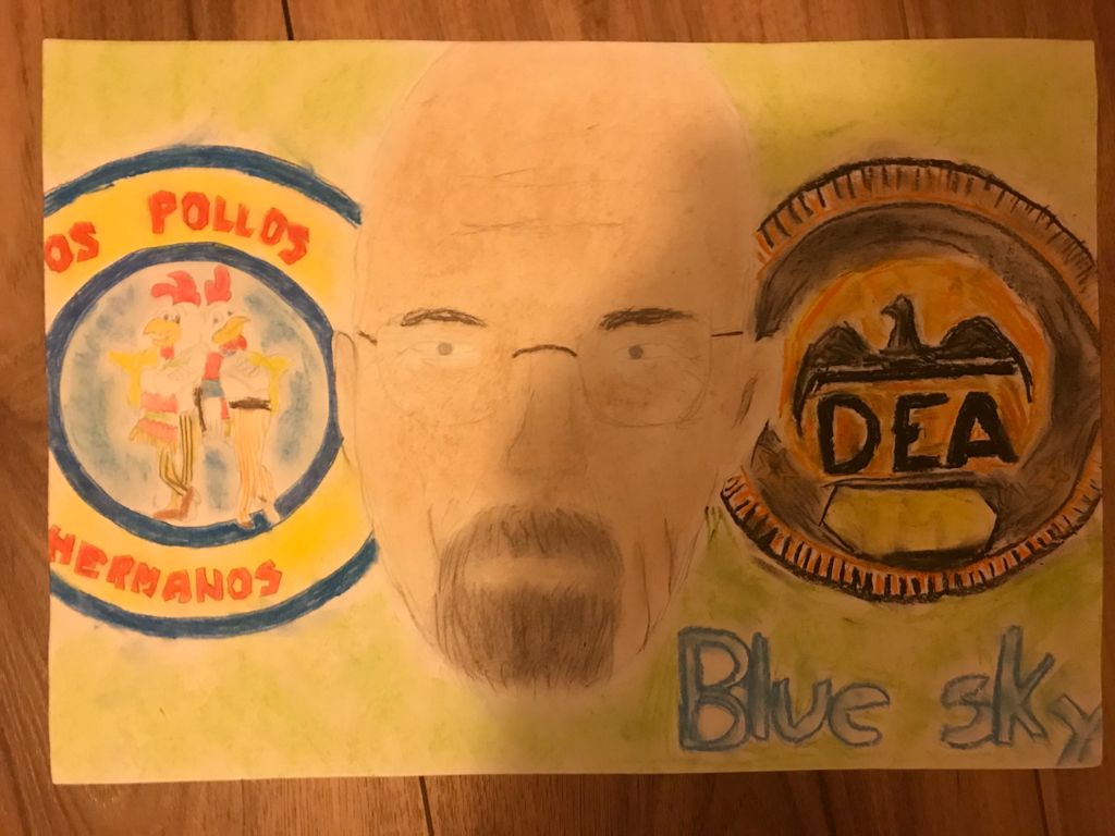 Blue sky. Colores pastel y crayola. Sebastián Vázquez Arriaga. Realicé este trabajo como un pequeño homenaje a Breaking Bad, una de mis series favoritas de todos los tiempos.