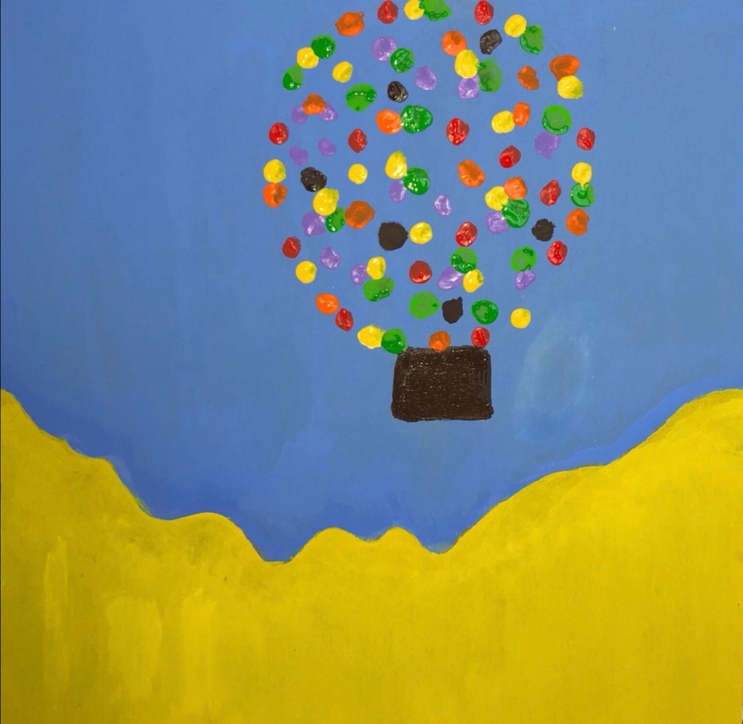 UP in the sky. Técnicas Mixtas. Galia Concepción Ordoñez Cordova.Realice esta obra ya que me pareció una buena idea plasmar una de mis películas favoritas en en este proyecto